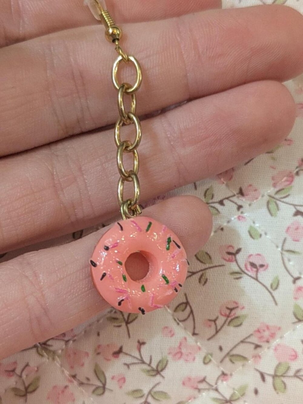 handmade pink donut earrings